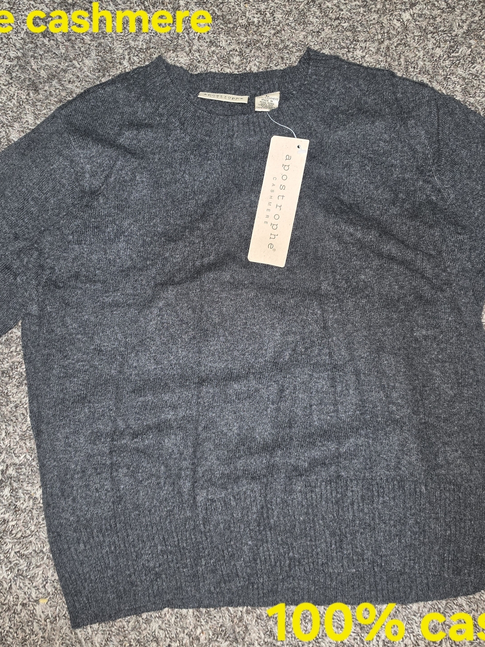 VTG Apostrophe 100% Cashmere Sweater Women Large L Gray 3/4 Sleeve NWT Y2K